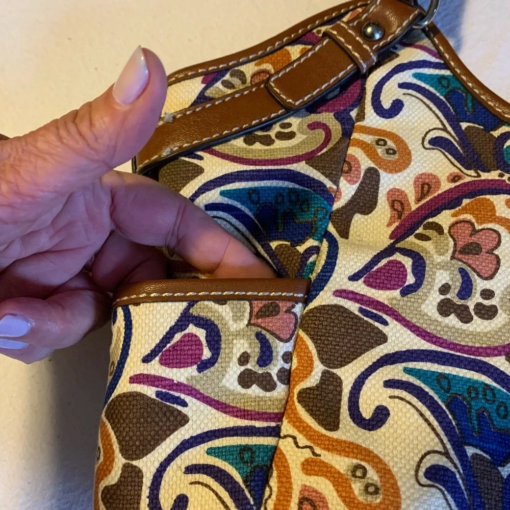 Abstract Paisley Relic coated canvas shoulder bag, vegan leather trim, Looks new